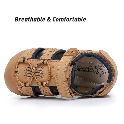 Image of Ahannie Toddler Sandals for Boys Girls Kids Closed Toe Outdoor Summer Shoes | Dual Hook-and-Loop, Adjustable Fit, Protective Wide Toe, Flexible Non-Slip Sole