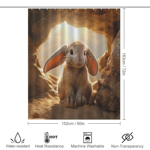 Rideau de douche lapin 152x183cm imperméable lavable avec 12 anneaux