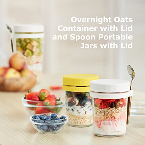Moeput 2 Pack Overnight Oats Containers With Lids And Spoons, 12 Oz Mason Jars For Overnight Oats Mason Overnight Oats Jars Oatmeal Container To Go For Breakfast Yogurt Cereal, Fruit(White) #TOP1
