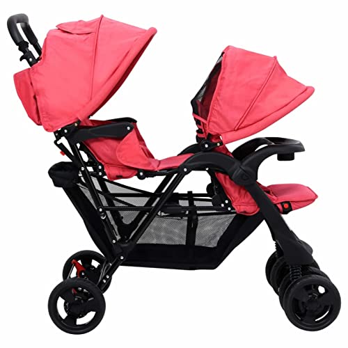 Hogotin Geschwisterwagen Zwillingskinderwagen Kinderwagen Zwillinge Zwillingsbuggy Rot Stahl Für Den Außenbereich Geeignet