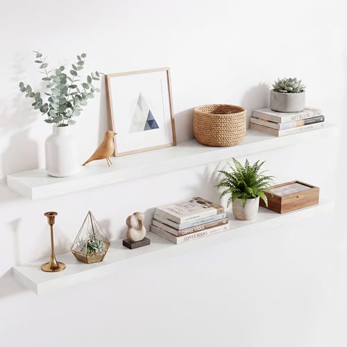 Image of Acovy 55in Long Floating Shelves for Wall Set of 2, Wood Wall Shelves for Bathroom Bedroom Kitchen Living Room Laundry Room, Modern Floating Shelf for Home Decor