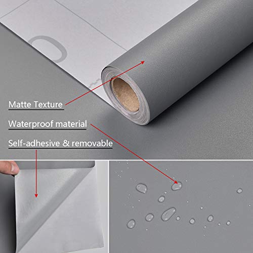 Mecpar 15.7" X 118" Solid Grey Wallpaper Grey Contact Paper Self-Adhesive Grey Peel And Stick Wallpaper Matte Grey Textured Vinyl Film Removable Thicken Paper For Wall Countertop Cabinet Wardrobe #TOP3