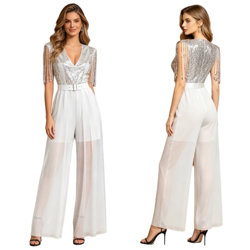 Mono largo de fiesta elegante para invitada de boda con escote en V plata L 3