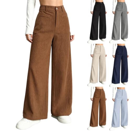 Corduroy Pants Women Wide Leg High Waisted Zipper Button Casual Trousers - image 1