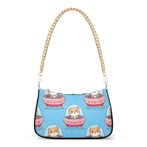 Cute Hamsters Spaceships Hobo Evening Purse Women Designer Handbag Pattern Ladies Shoulder Bag Zipper Closure