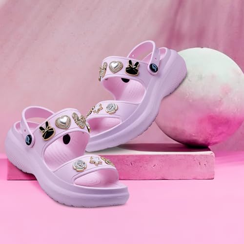 Image of DOCTOR EXTRA SOFT Women's Metallic Charms Fashion Slippers /Sandals With Adjustable Back Strap|Comfortable|Lightweight|Stylish & Anti-Skid|Waterproof Casual Beach Slides Mules Girls & Ladies D-533
