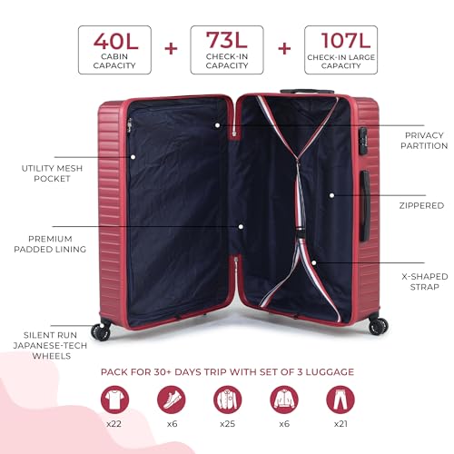Image of ACEPACK GLX Family Set of 3 (Small Cabin + Medium Check-in + Large Check-in) Combo Red Hard Sided Luggage Trolley Bag for Travel Suitcase with 8 Spinner Wheels