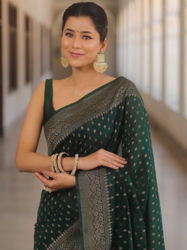 Image of Women's Soft Pure Silk Banarasi Saree and Unstitched Blouse Piece with Jacquard Zari Woven | Saree for Women