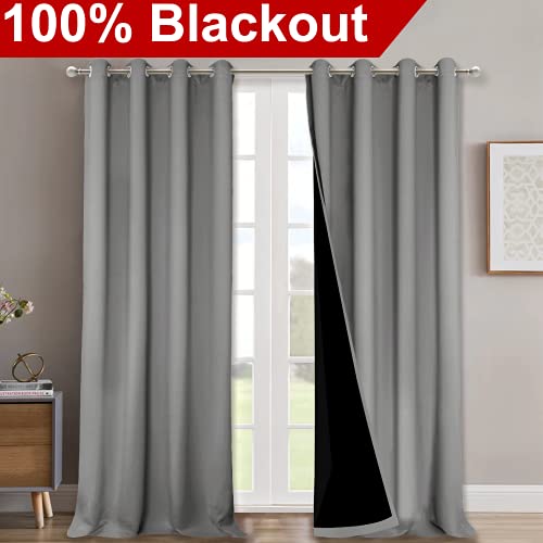 Image of NICETOWN 100% Blackout Blinds, Set of 2, 46 inch x 102 inch, Silver Grey, Laundry Room Decor Window Treatment Curtains for Large Patio Sliding Door, Thermal Insulated Curtains for Bedroom