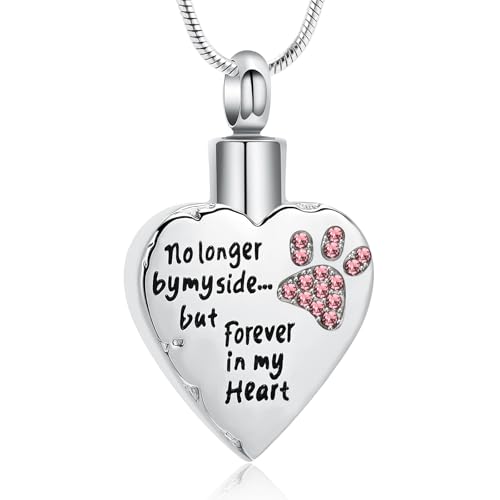 memorial jewelry Your Wings were Ready, But My Heart was Not Stainless Steel Carved Locket Cremation Urn Necklace for Pet Dog Cats (No Longer-Pink)