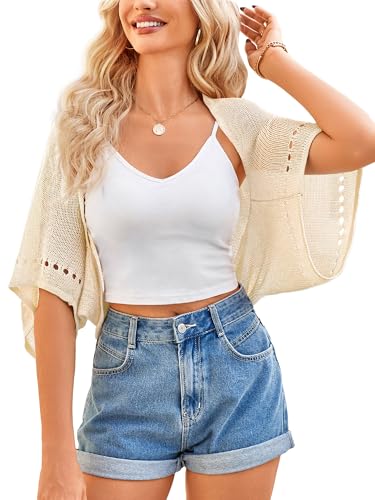 Image of BB&KK Womens Crochet Shrug Summer Cardigans Hollow-Out Batwing Sleeve Lightweight Open Front Bolero Sweaters