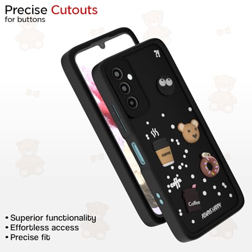 Image of Outlouders Back Cover for Samsung Galaxy M34 5G / F34 5G | 3D Cartoon Cute Fun Bear | Silicone Full Body Protection Bumper Case (Black)