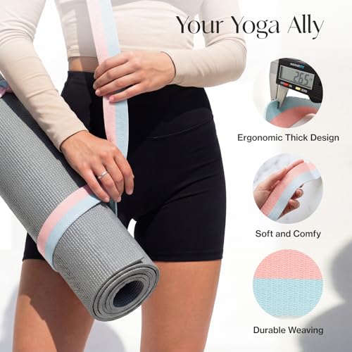 Tumaz Yoga Mat Strap [MAT NOT Included] (2 Sizes) with Extra Thick & Comfy Delicate Texture, Adjustable Yoga Mat Carrier