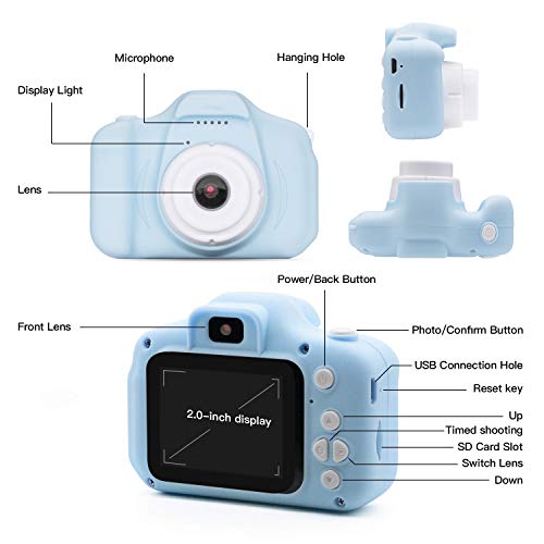 Kids Digital Camera, Girls Birthday Toy Gifts for 4-13-Year-Old Children, Dual Lens 20.0MP Toddler Cameras, Child Camcorder Video Recorder 1080P IPS 2.0 Inch with 32G TF Card, Cow Soft Silicone Case