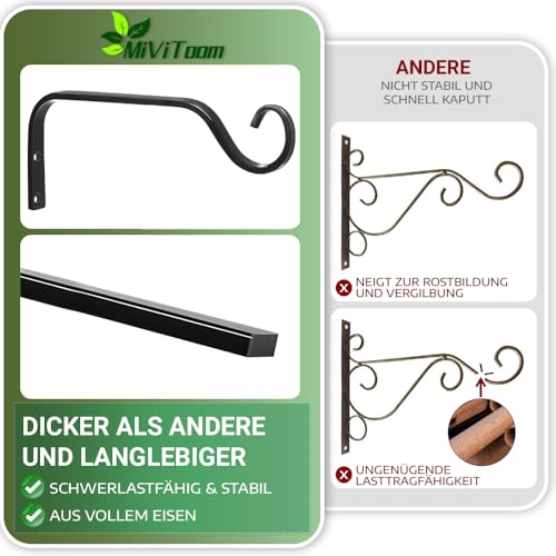 MIVITOOM Wandhaken für Blumenampel 18.5 cm, 2 Stücke Pflanzenhalterung Blumenampelhalter aus Eisen in Schwarz Blumentopf Wandhalter für Pflanzen Vogelhäuschen Laternen Windspiele und Wandleuchter robu