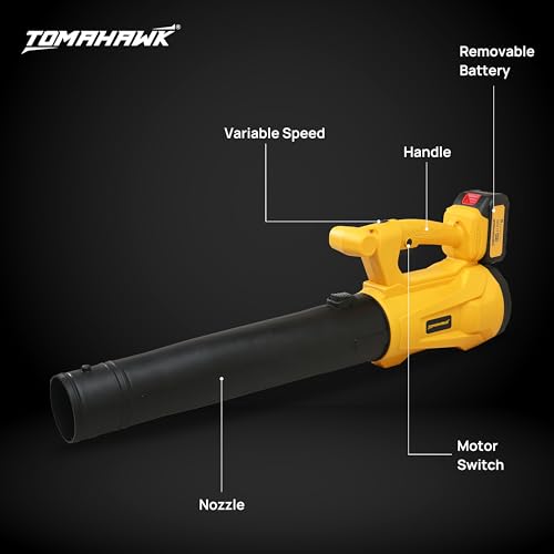 Image of TOMAHAWK TLB-40 20V Cordless Leaf Blower - Dual 3.0Ah Batteries, 6-Level Variable Speed, 125 MPH Air Speed, 450 CFM Air Volume | Lightweight Garden & Home Cleaning Blower with 2 Nozzles & Carry Bag