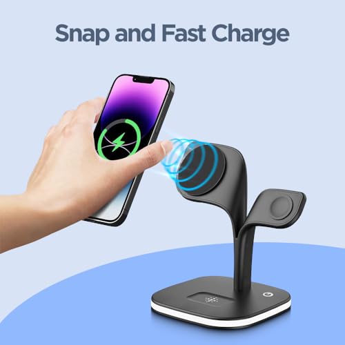 Image of UNIGEN Magtec 500 4-in-1 23W Foldable Magnetic Charger with Adapter, Mag Safe Compatible, for iPhone 17 /16 /15 /14 /13 /12 Series, AirPods 2nd /3rd, Apple Watch (Black)