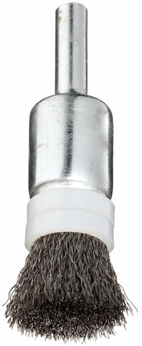 Image of Weiler 11100 0.006 inch Wire Size, Steel Bristles, Banded, Solid End, Stem-Mounted Crimped Wire End Brush, Made in the USA