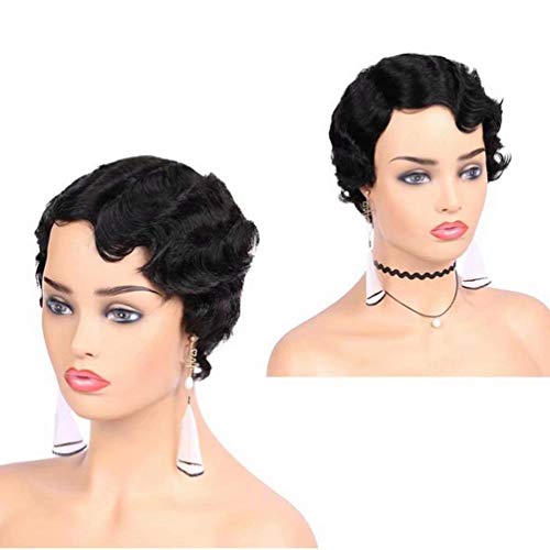 Perruque brésilienne cheveux humain bouclée courte naturelle pixie cut noire - 7