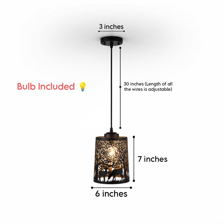 Image of Black Deer Metal Pendant Lights, Set of 2, Modern Hanging Lamps for Living Room, Bedroom, Dining Room, 8W, Warm White (Bulb Included)