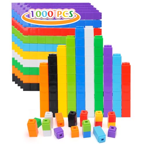 QUYSK 1000 Pcs Math Linking Cubes for Classroom Kids Counting Blocks for Math STEM Connecting Cubes Math Manipulatives Linking Building Blocks for Spatial Intelligence Counting and Creativity