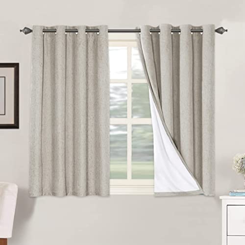 Image of H.VERSAILTEX Linen Blackout Curtains 45 Inches Long 100% Absolutely Blackout Thermal Insulated Textured Linen Look Curtain Draperies Anti-Rust Grommet, Energy Saving with White Liner, 2 Panels, Stone