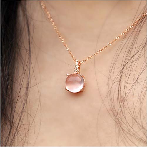 Temperament Quarz 925 Schmuck Rosenfarbe Halskette für Frauen runde Anhängerinnen Frauen Geschenk