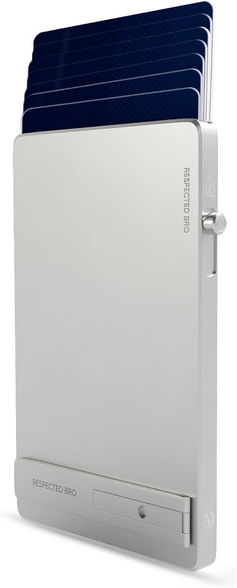 Mens Wallet Card Holder, RFID Blocking Credit Card Holder, Minimalist Men’s Wallet with Pop-Up Aluminum Case, Holds 5–7 Cards, Stylish & Durable (Sliver)