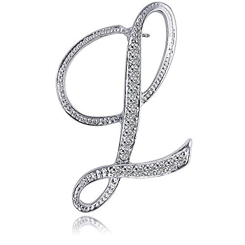 ETHOON Letter Brooch Pins Initial Rhinestone Brooch for Women Crafts Silvery L