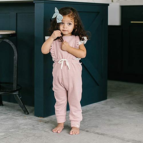 Newborn Baby Girls Sleeveless Ruffle Romper Backless Bib Overalls Jumpsuit Long Pants (Solid Pink, 0-3 Months)