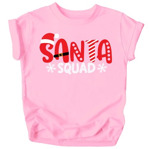 Santa Squad Cute Christmas T-Shirts for Baby and Toddler Matching Family Fun Outifts White on Pink Shirt 5-6