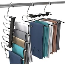 Utopia Home Pants Hangers, Space Saving 2 Pack Black Foldable Hangers with Clips for Clothes, Pants, Jeans, Skirts and Scarves, S-Type Stainless Steel Hook, Anti-Slip Hanger for Closet Organization