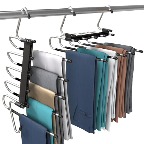 Utopia Home 2 Pack Pants Hangers Space Saving - Clothes Hanger with Stainless Steel Hook & Anti-Slip Design - Closet Organizer for Jeans, Trousers, Skirts, Scarf & Slacks (Black) by Utopia Home - Used condition - CA$16.15