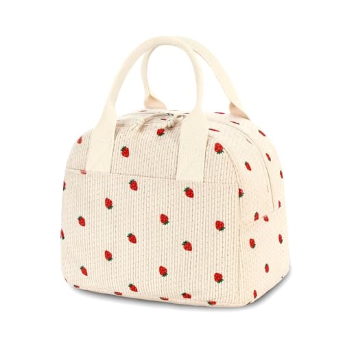 WENRENMK Bolsa Termica Porta Alimentos, 10 L Bolsa Isotermica con Lámina de Aluminio Aislada, Bonita Bolsa Nevera con Temática de Fresa, Adecuada para Exteriores, Oficina, Picnic, Escuela