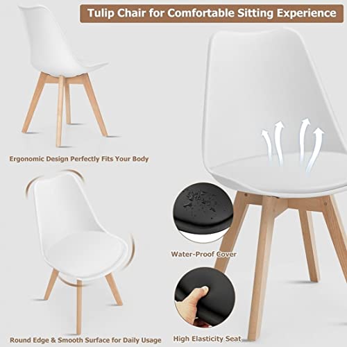 Image of Set of 4 Modern Style Mid Century Modern Dinning Room Cafe Hotel Office Wooden Legs Chair (White Fully Wooden Legs)