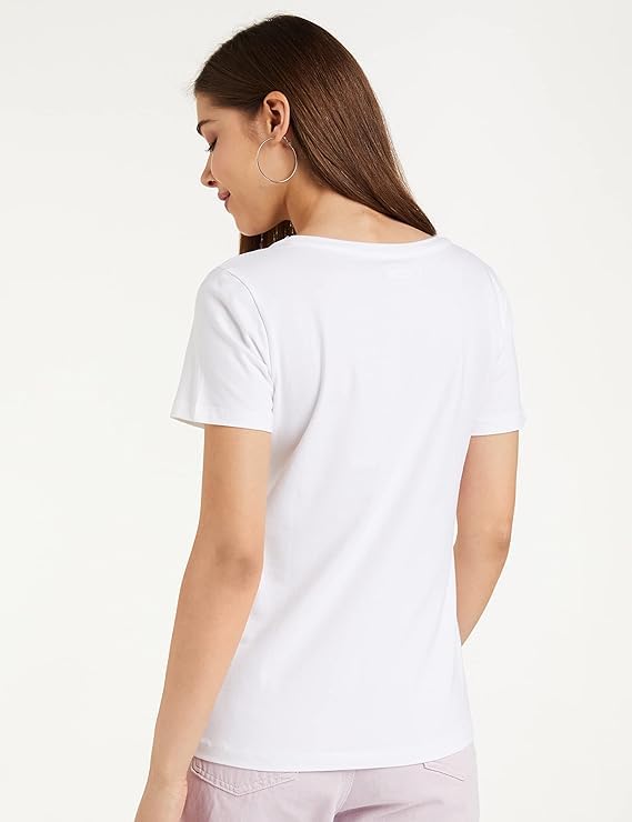 Image of Women's White Round Neck Short Sleeve T-Shirt