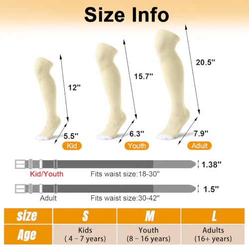 Image of XZQTIVE Baseball Socks and Belt Combo,Over the Knee Softball Socks and Belt,Knee High Football Socks for Kids Youth Adults