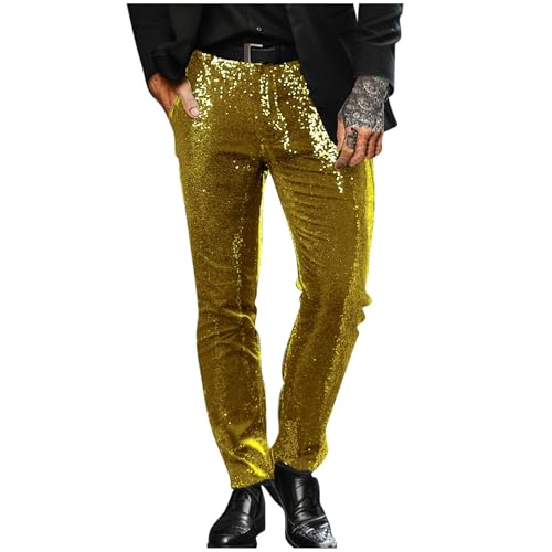 Sinzelimin Men's Sequined Suit Pants Fashion Sparkly Nightclub Trousers Business Party Casual Sweatpant Performance Clothes
