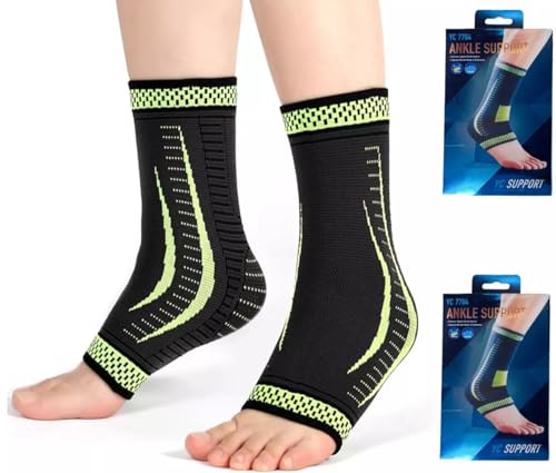 Generico 2 Tutore Caviglia per Uomo e Donne - Cavigliere Elastiche a Compressione - Fascia Sportive per Distorsioni, Running, Calcio e Sport - Traspiranti e Antiscivolo (M, Nero)