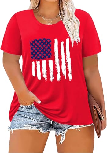 Image of ForHailey Women's 4th of July Patriotic Shirts Graphic Tees USA Shirt American Flag Short Sleeve Tunic Tops