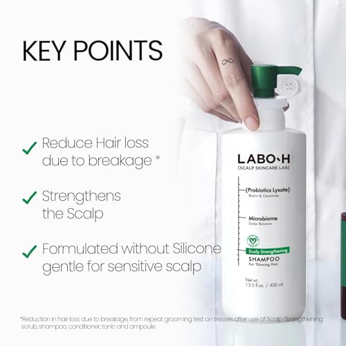 Image of LABO.H Scalp Strengthening Shampoo for Hair Growth & Anti-Loss | Vegan Ceramide Haircare Routine with Rosemary Oil, Biotin and Caffeine, Paraben Free, Korean Hair Care, 13.5 Fl. oz.