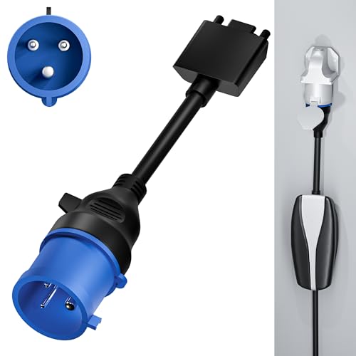 EVPEIWE Adaptador CEE 3 Pines para Tesla Gen 2, 0.3M Cable de Extensión para Cargador EV 32A, Compatible con Universal Mobile Connector Gen 2, Modelos 3/S/X/Y y Vehículos Eléctricos Tipo 2