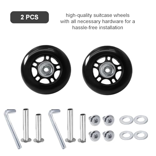 75 x 24mm Luggage Wheels Replacement, 2Pcs Rubber Suitcase Swivel Caster Wheels Repair Kit, Sturdy Smooth Rolling for Carry-on Roller Bag, Trolley, Travel Case3