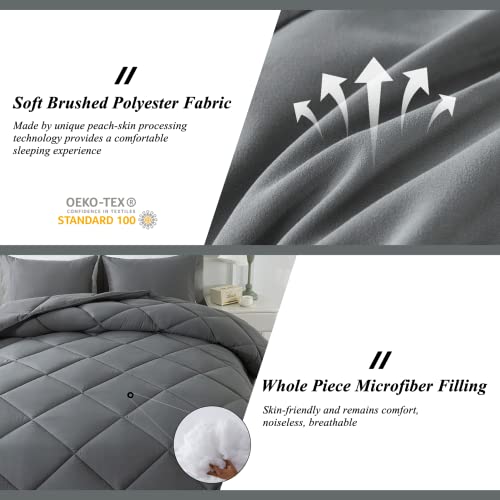 Elnido Queen Grey Queen Comforter Set With 2 Pillow Shams - 3 Pieces Bed Comforter Set - Gray Down Alternative Comforter Set - Lightweight All Season Bedding Comforter Sets Queen Size(88X92 Inch) #TOP2