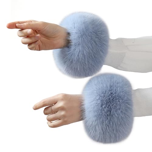 Women's Faux Fur Wrist Cuffs, Winter Fox Furry Wristbands, Fluffy Fur Cuff Bracelets, Arm Warmers