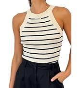 IYICLOTH Women's Sleeveless Ribbed Tank Tops Striped Knit High Neck Shirts Summer Casual Basic Tanks