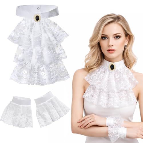 GWAWG Ensemble de Jabot en Dentelle Victorien avec 2 Manchettes, Accessoire de Costume Vampire Steampunk Gothique pour Carnaval, Halloween et Fêtes à Thème...