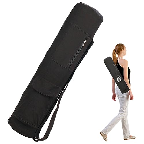 Leikurvo Borsa da Yoga da Donna: 69 x 16 x 16 cm, Con Tasca per Bottiglie, Tracolla Regolabile, Multifunzionale, Accessorio per Tappetino, Nero