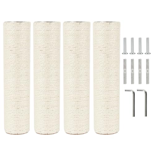 NEUMIHARO 4 Pcs 2.9in 7.4cm Diameter Cat Tree Scratching Post Replacement Sisal Pole (M8, 11.8in/30cm)