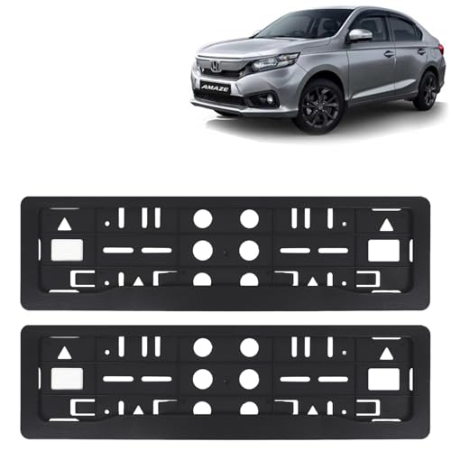 Image of KINGSWAY Amaze Car Number Plate Frames for All 2021 to 2022 Models of Honda Car Registration Plate Holders, Black Licence Plate Covers (Front and Rear), Universal Size 51.5 x 14.5 cm